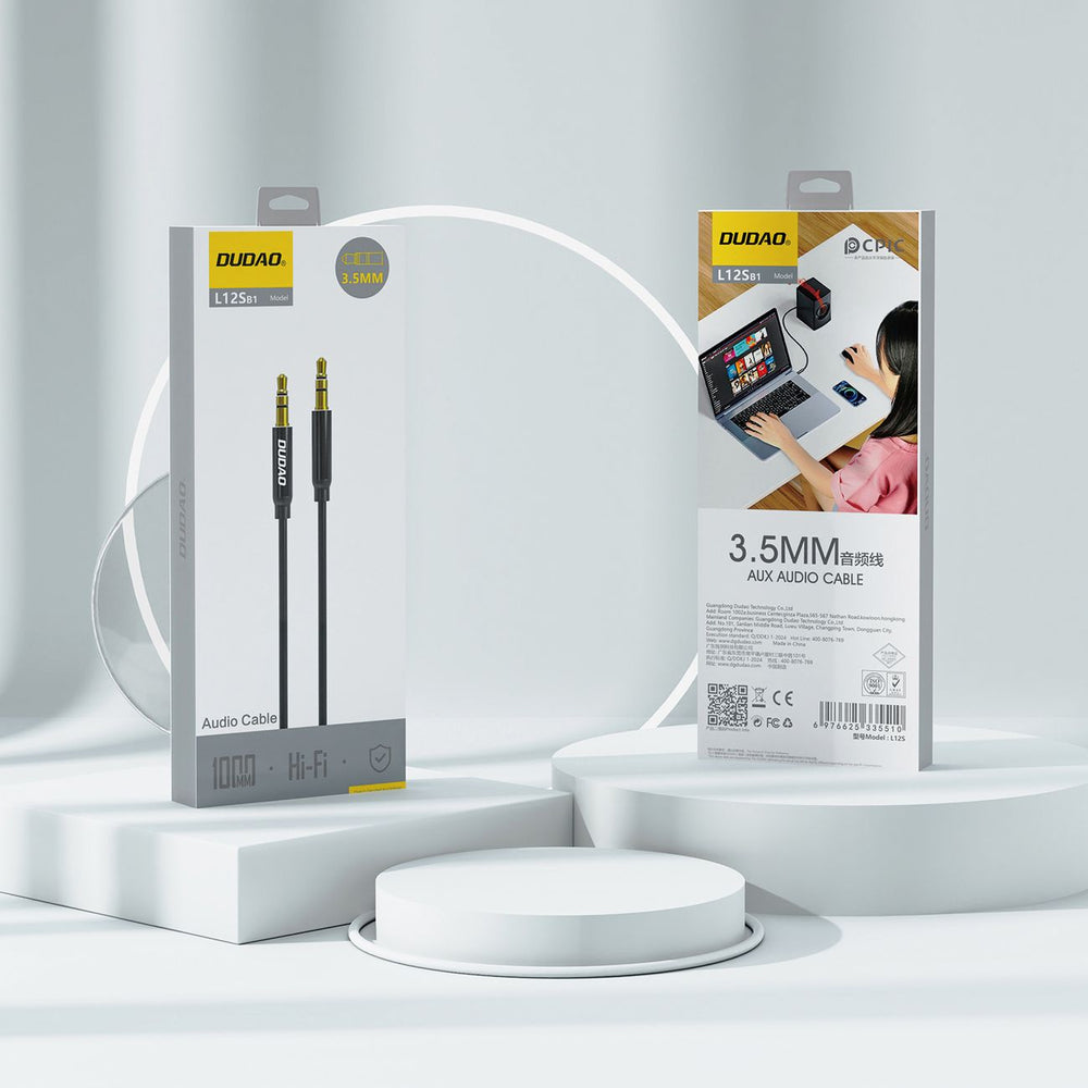 Dudao L12S AUX kabel mini jack 3,5 mm 1m 3-pole stereo - sort