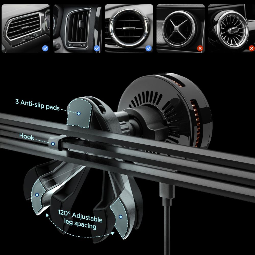 Spigen Ev25 Mfaq Essential Peltier Magnetisk Magsafe Vent Trådløs Opladder Til Bilholder 25 W Qi2.2 Sort