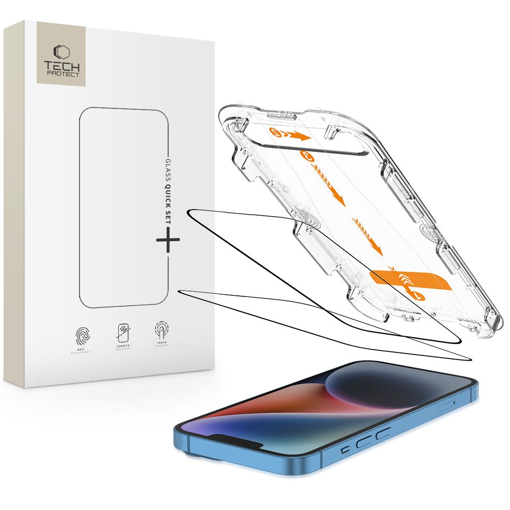 Hærdet Glas Tech Protect Quick Set+ 2 Pack Iphone 13 / 13 Pro / 14 / 16 E / 17 E Sort