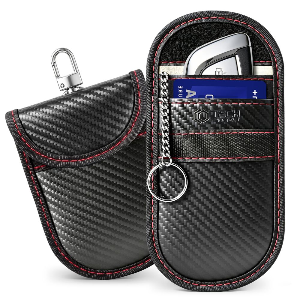 Tech Protect Klr100 Etui Nøglefri Rfid Signalblokker Kullstof Sort/Rød