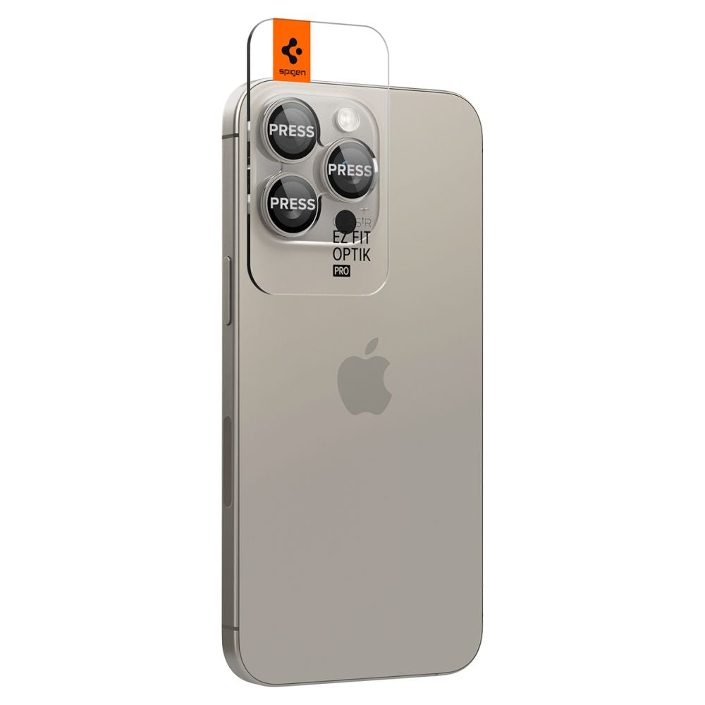 Kamera Beskyttelse Spigen Optik Pro Glas.Tr ”Ez Fit” Camera Protector 2 Pack Iphone 14 Pro / Max / 15 Pro / Max / 16 Pro / Max / 17 Pro / Max Natural Titanium