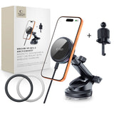 Tech Protect V9 Arcticboost Magnetisk Magsafe Dashboard & Ventilation Trådløs Opladder Til Bilholder 25 W Qi2.2 Sort