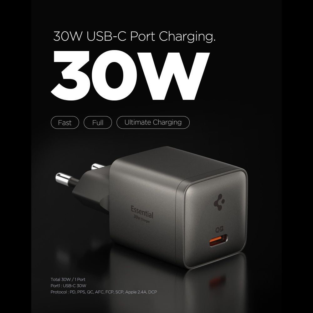 Spigen Ee301 Eu Gan Essential 1 Port Netværksopladder 30 W Gunmetal