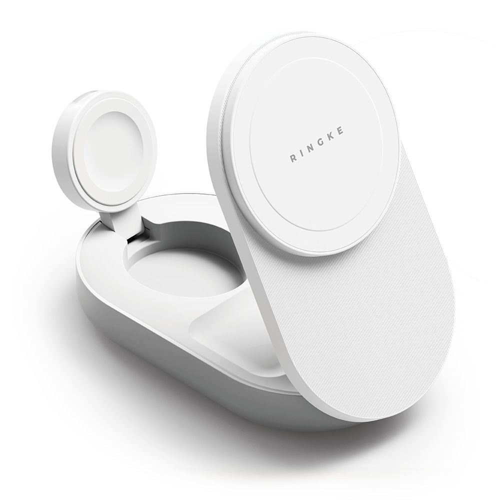 Ringke 3 I 1 Magnetisk Magsafe Trådløs Sammenklappelig Oplader 25 W Qi2.2 Hvid