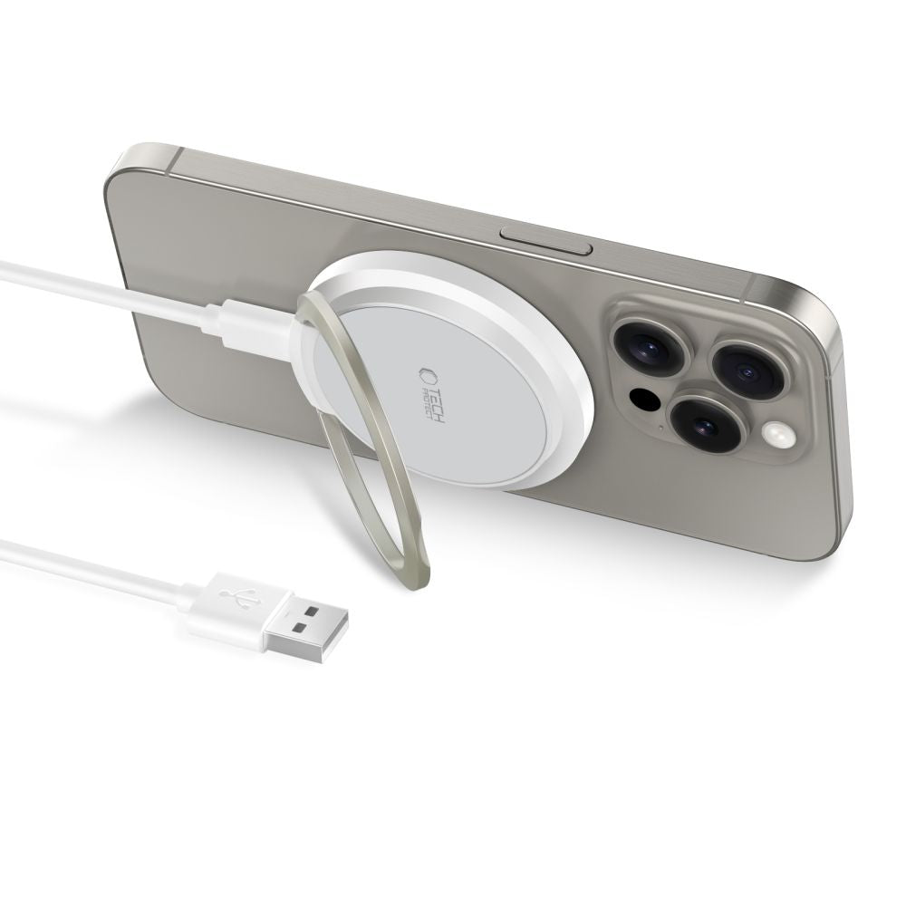 Tech Protect Qi15 W A33 Magnetisk Magsafe Trådløs Opladder Hvid
