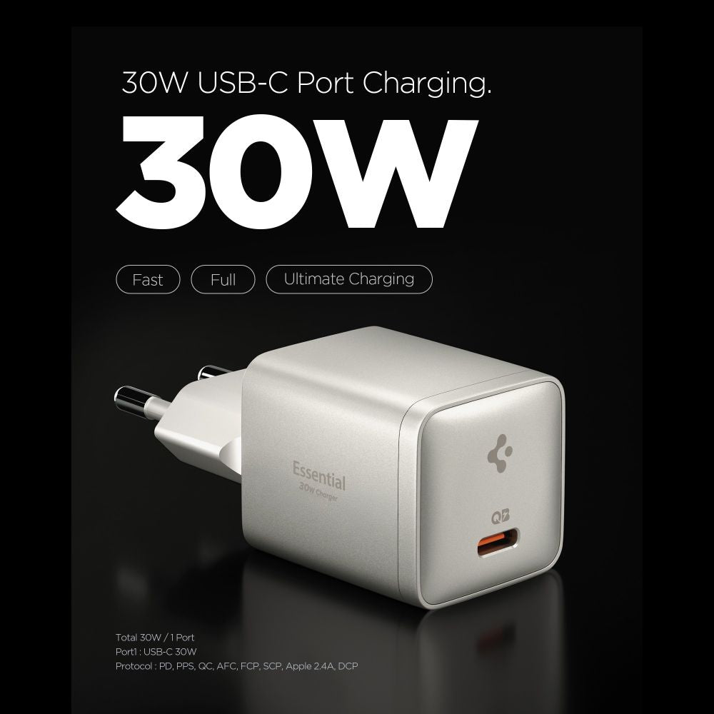 Spigen Ee301 Eu Gan Essential 1 Port Netværksopladder 30 W Naturlig Titanium