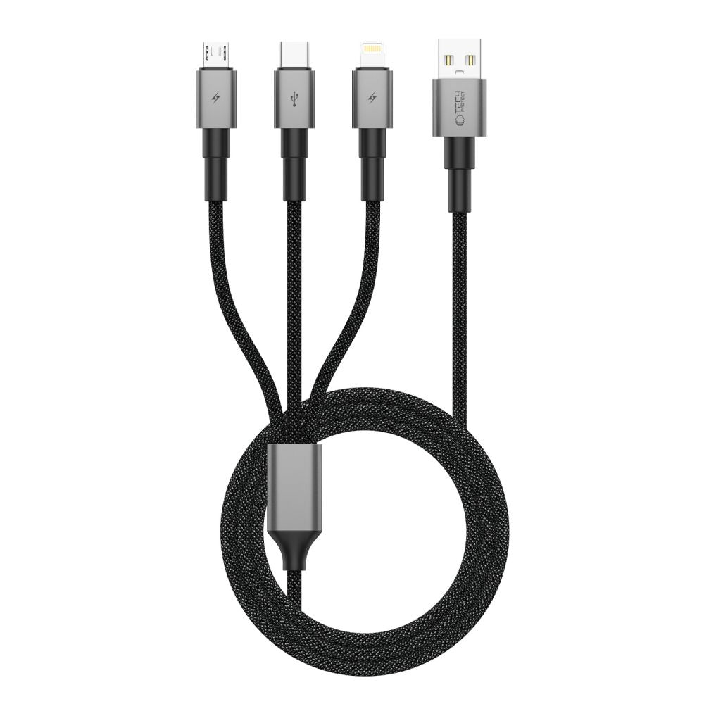 Tech Protect Ultraboost Dna 3 I 1 Lightning & Type C & Micro Usb Kabel 3 A 120 Cm Jerngrå