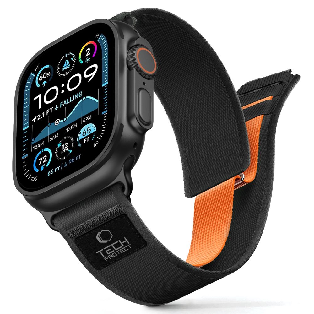 Tech Protect Nylon Elite Apple Watch 9 / 10 / 11 / 12 / Se / Ultra (44 / 45 / 46 / 49 Mm) Sort/Orange