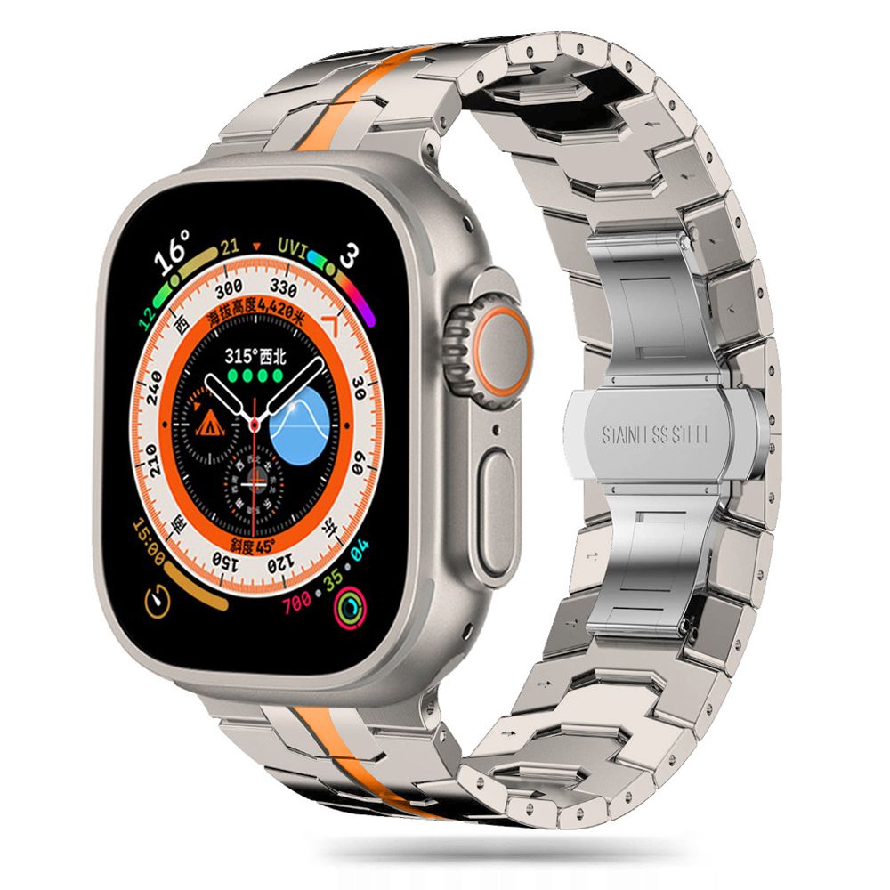 Tech Protect Stainless Line Til Apple Watch 8 / 9 / 10 / 11 / Se / Ultra (44 / 45 / 46 / 49 Mm) Titanium/Orange