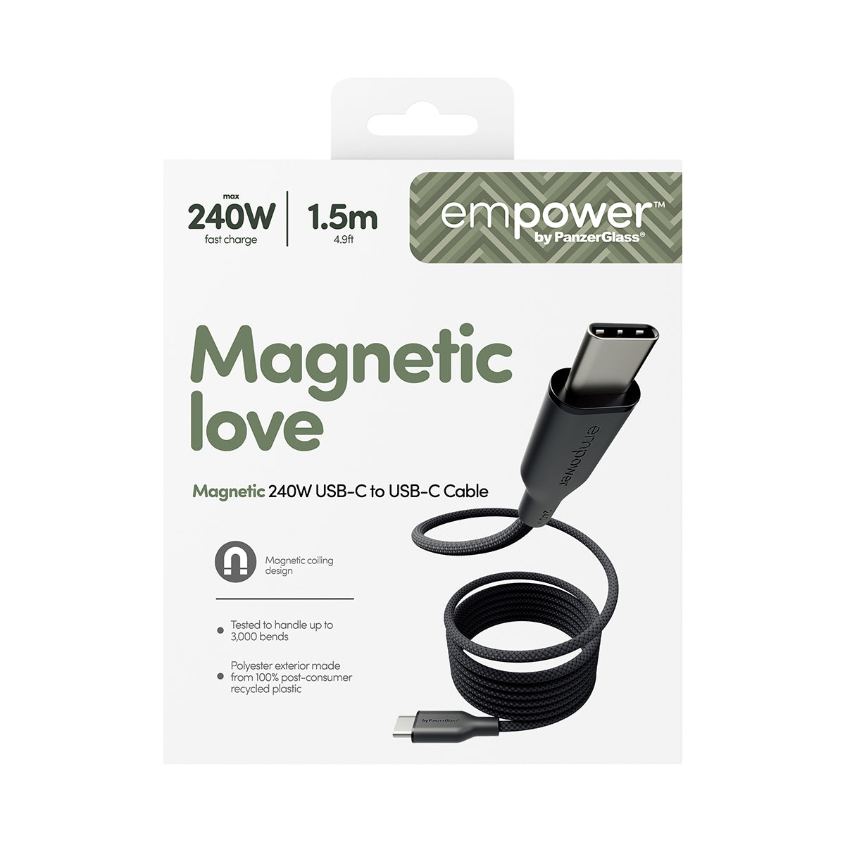PanzerGlass empower by ® Magnetic 240W USB-C to USB-C Kabel | USB 2.0 | 1.5M | Space Black