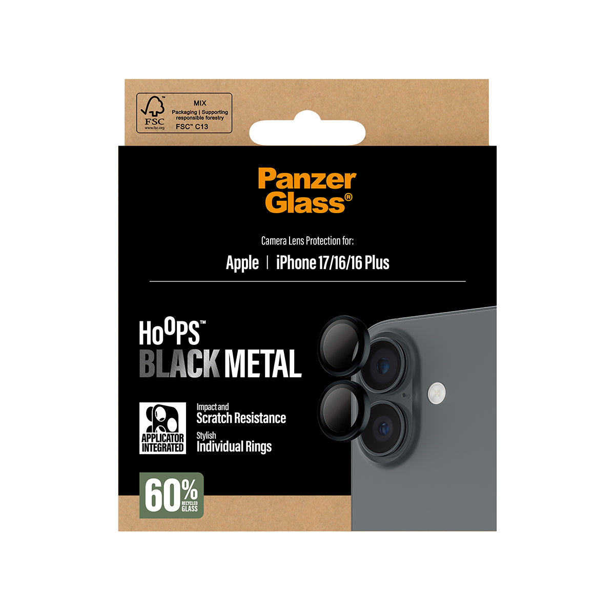PanzerGlass ® Hoops® Sort Kameralinsebeskytter iPhone 17 | iPhone 16 | 16 Plus