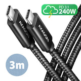 Axagon BUCM2-CM30AB Ladekabel USB-C zu USB-C 2.0, 3 m, PD 240 W 5 A, ALU - Schwarz - 3 Meter langes USB-C zu USB-C Kabel - Daten- und Ladefähig USB-kabel USB 2.0 USB C 0,48 Gbit/sek. Sort