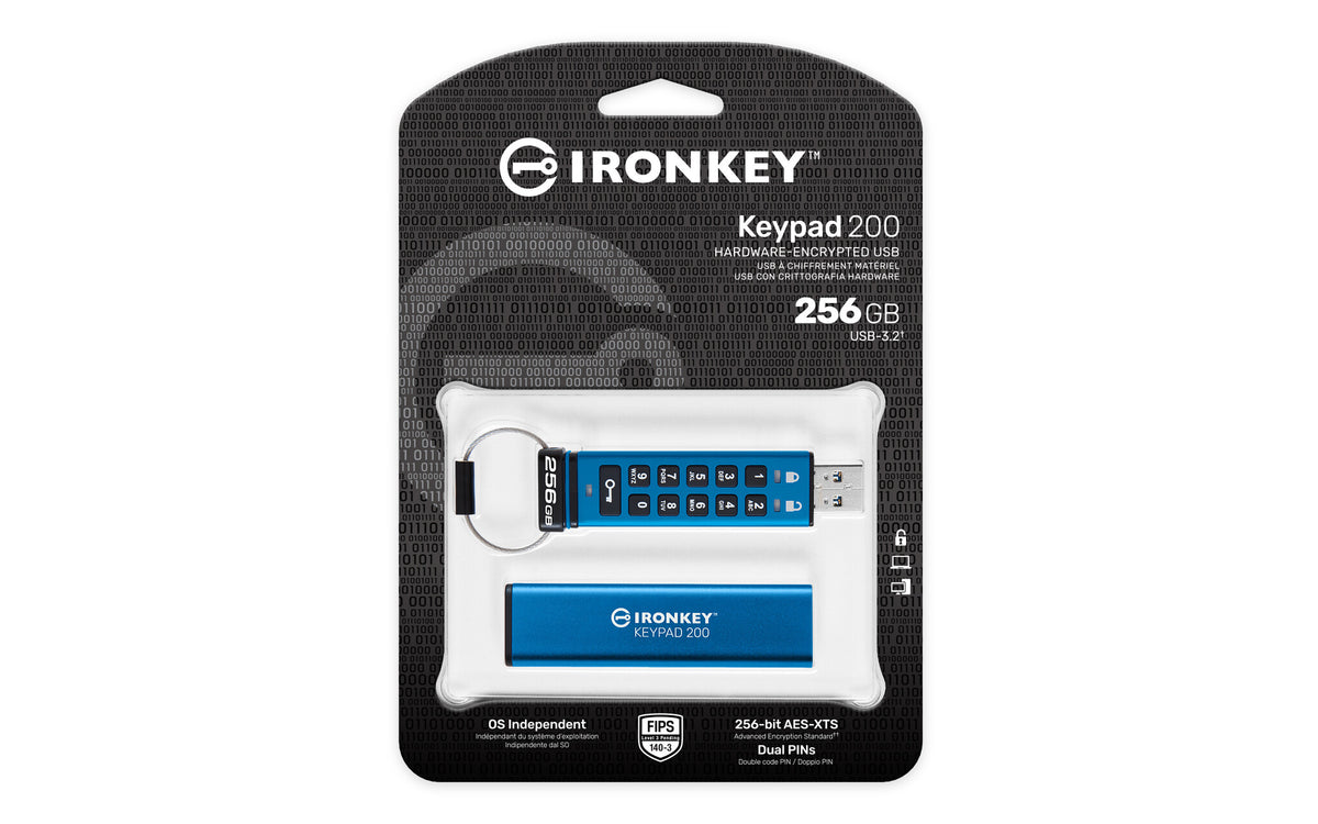 Kingston Technology IronKey 256GB Keypad 200, FIPS 140-3 Lvl 3 AES-256 Encrypted