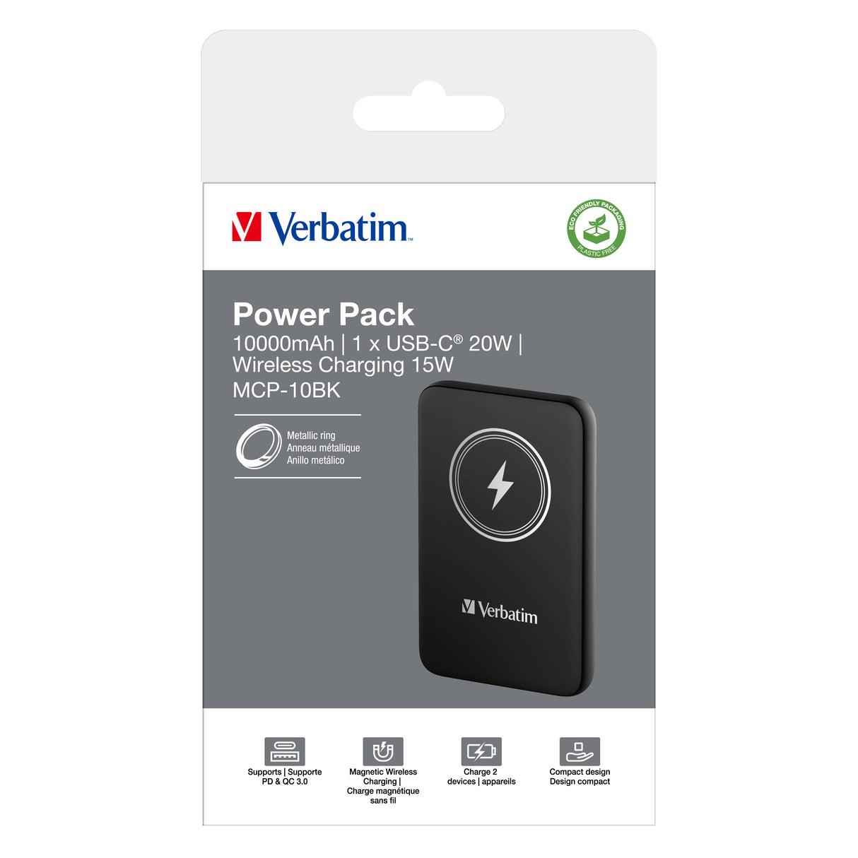 Verbatim Charge 'n' Go Lithium polymer (LiPo) 10000 mAh Trådløs opladning Sort