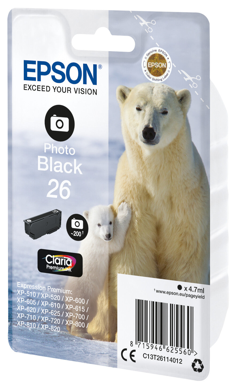Epson Polar bear 26 isbjørn Claria Premium enkeltpakke fotosort blæk