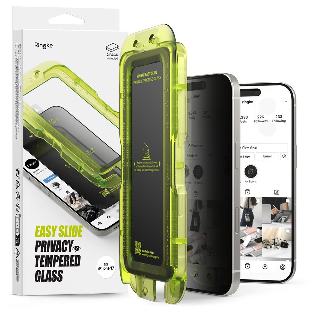 Ringke Easy Slide 2-pack Privacy Glass til iPhone 17 - sort