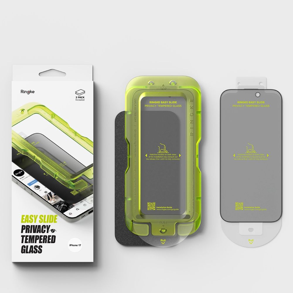 Ringke Easy Slide 2-pack Privacy Glass til iPhone 17 - sort