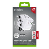 SBS Travel Adapter 2xUSB-C 1xUSB-A Universal - White