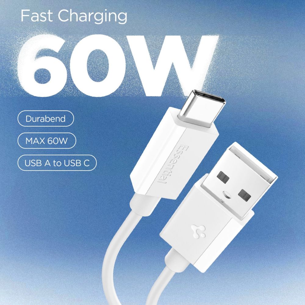 Spigen EB6010AC USB-A / USB-C 60W-kabel 100 cm - hvid