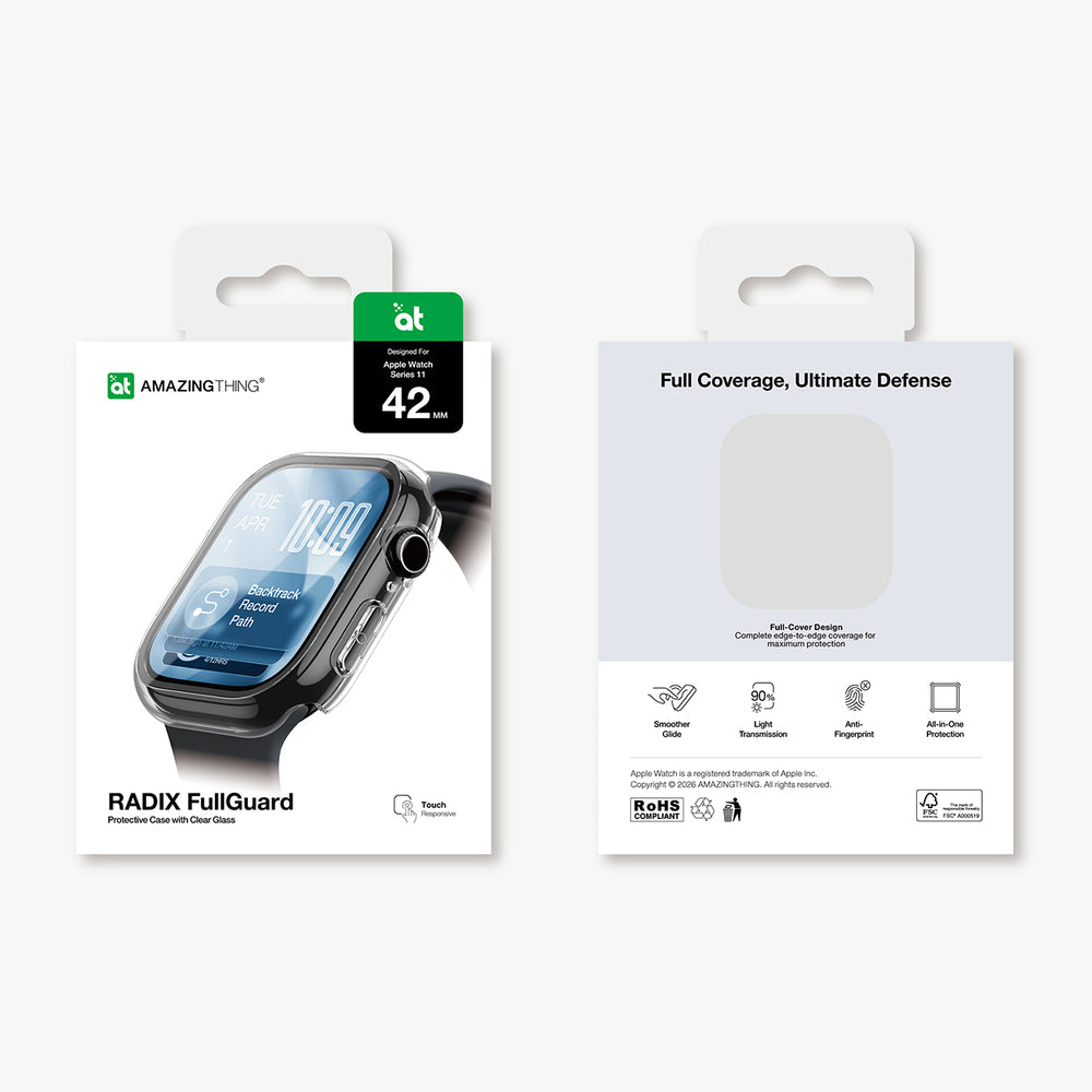 AmazingThing Radix Glass Screen Protector with Case for Apple Watch Series 11 42mm - Clear