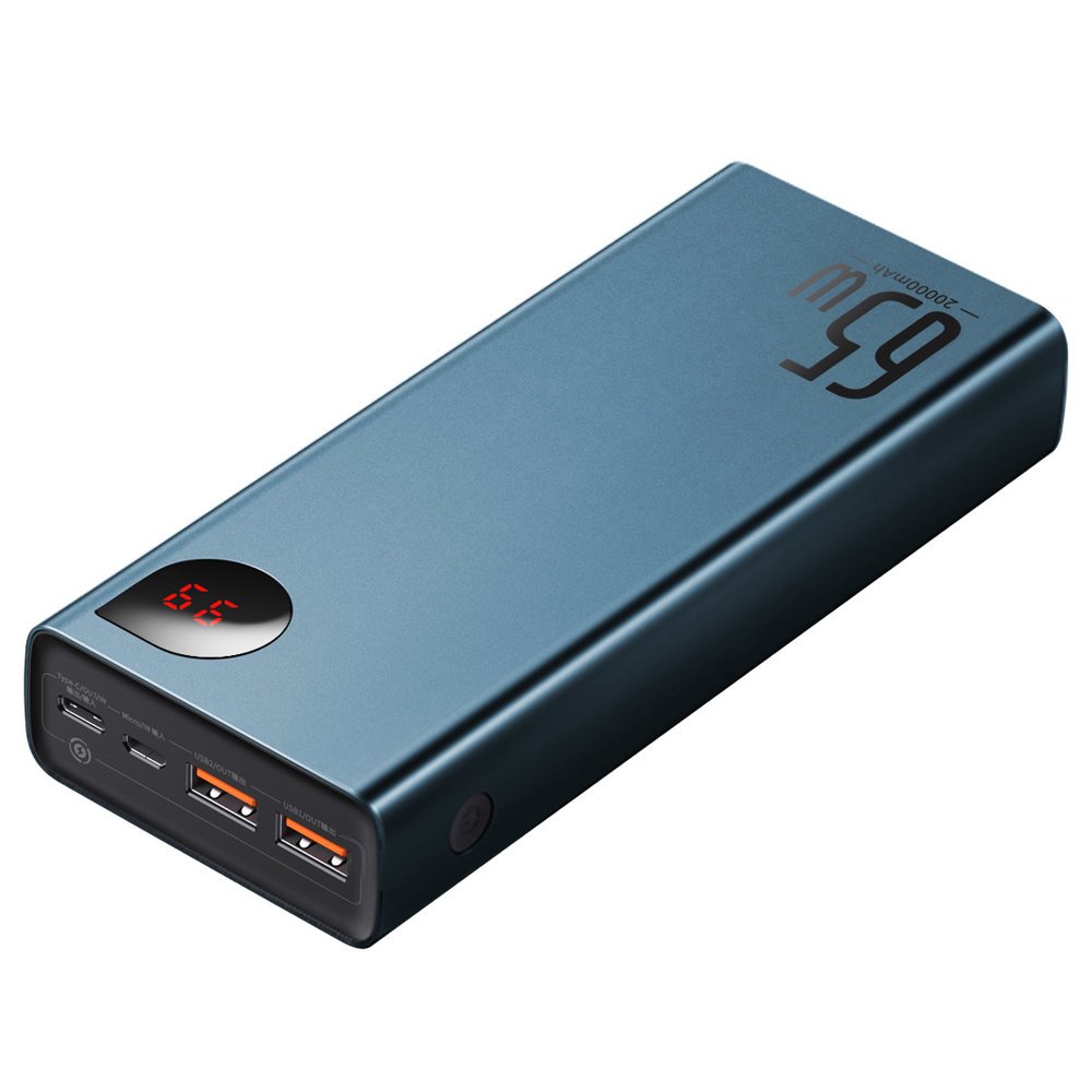 Baseus Adaman powerbank 2x USB / 1x USB Type C / 1x micro USB 20000mAh 65W Quick Charge 4.0 Power Delivery blå (PPIMDA-D03)
