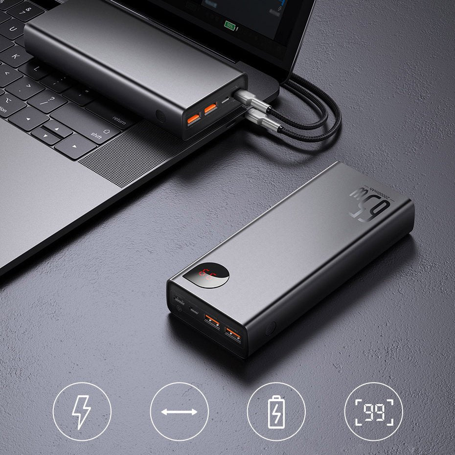 Baseus Adaman powerbank 2x USB / 1x USB Type C / 1x micro USB 20000mAh 65W Quick Charge 4.0 Power Delivery blå (PPIMDA-D03)