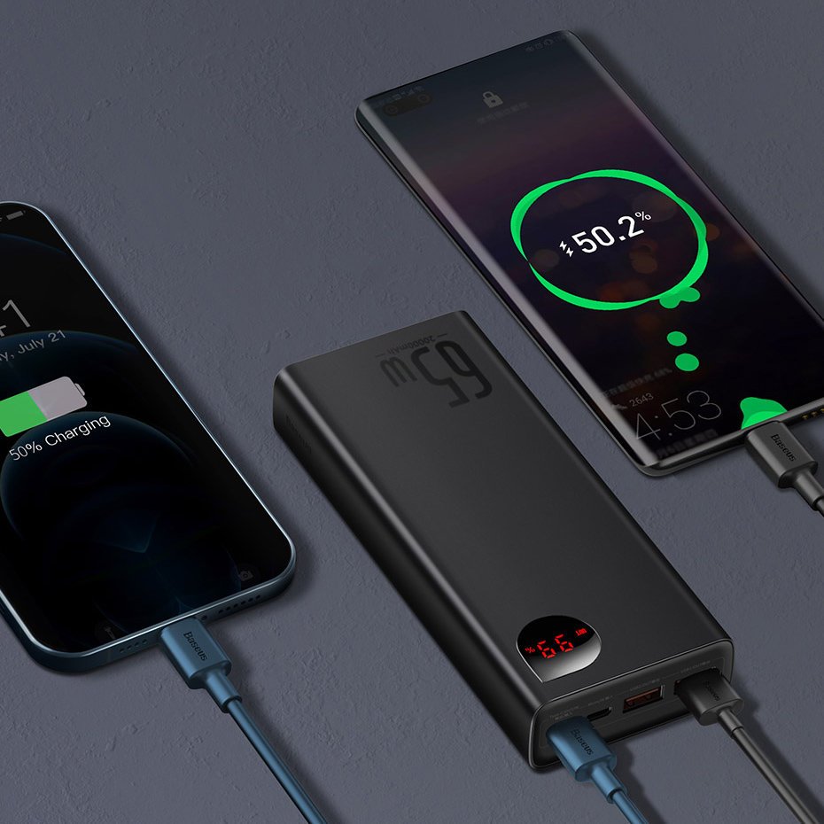Baseus Adaman powerbank 2x USB / 1x USB Type C / 1x micro USB 20000mAh 65W Quick Charge 4.0 Power Delivery blå (PPIMDA-D03)