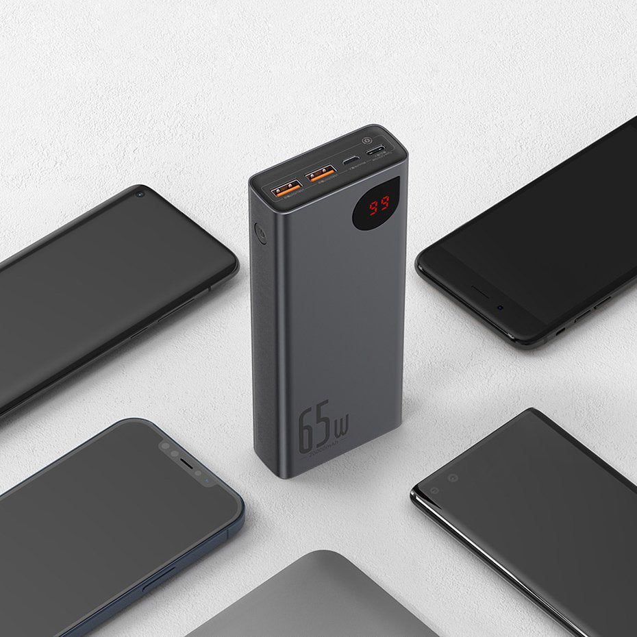 Baseus Adaman powerbank 2x USB / 1x USB Type C / 1x micro USB 20000mAh 65W Quick Charge 4.0 Power Delivery blå (PPIMDA-D03)