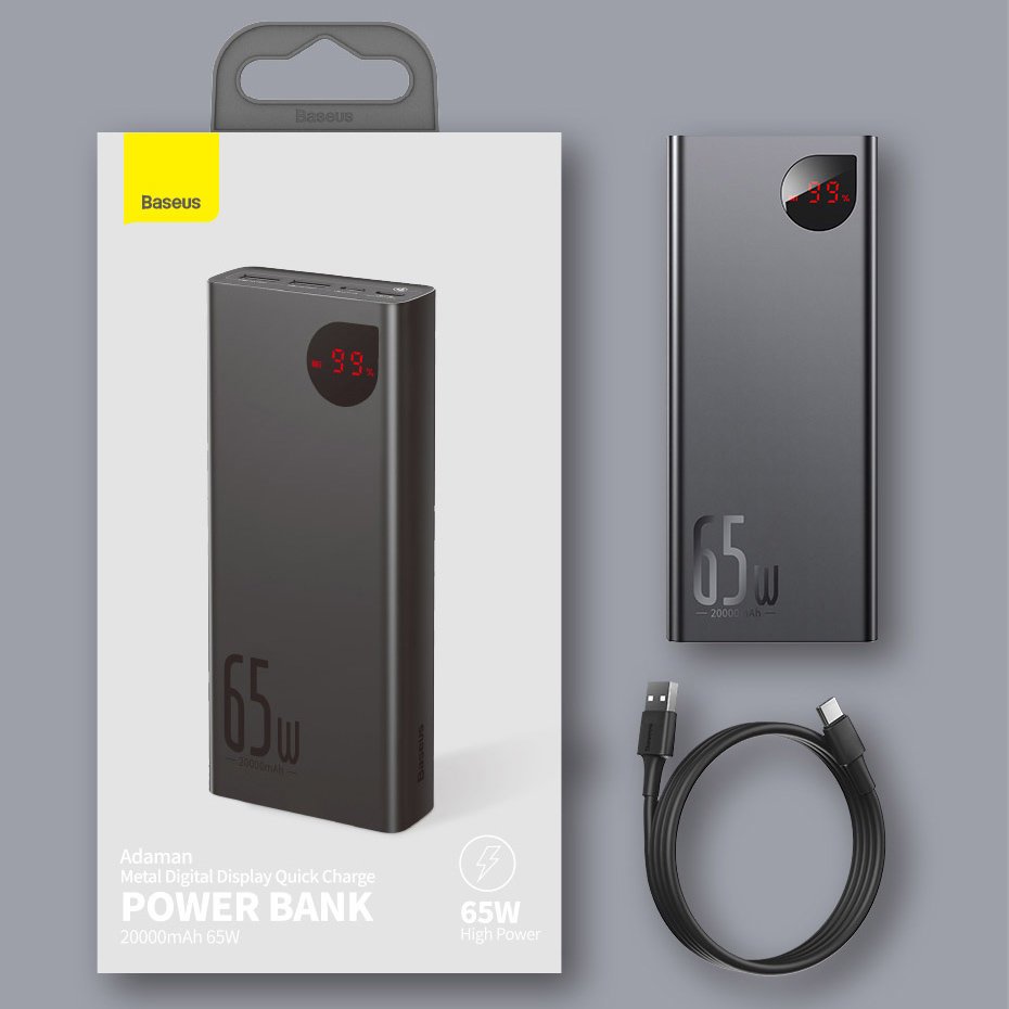 Baseus Adaman powerbank 2x USB / 1x USB Type C / 1x micro USB 20000mAh 65W Quick Charge 4.0 Power Delivery blå (PPIMDA-D03)