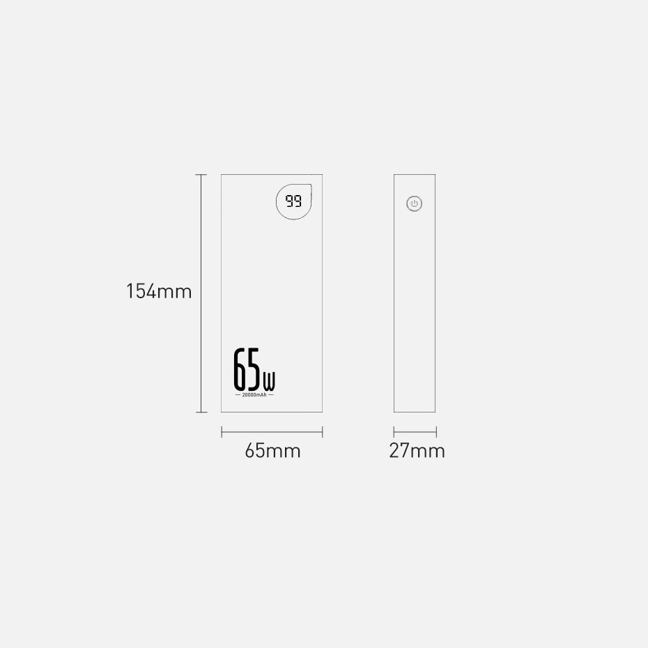 Baseus Adaman powerbank 2x USB / 1x USB Type C / 1x micro USB 20000mAh 65W Quick Charge 4.0 Power Delivery blå (PPIMDA-D03)