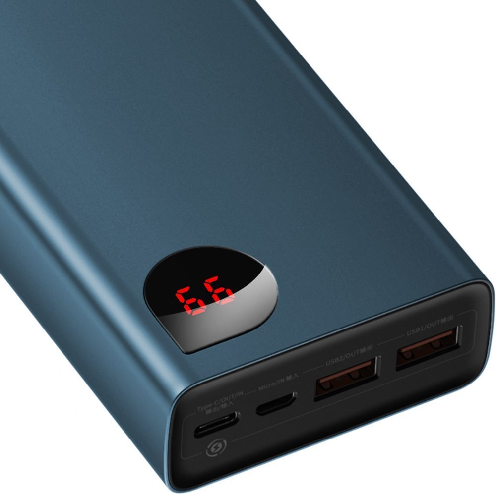 Baseus Adaman powerbank 2x USB / 1x USB Type C / 1x micro USB 20000mAh 65W Quick Charge 4.0 Power Delivery blå (PPIMDA-D03)