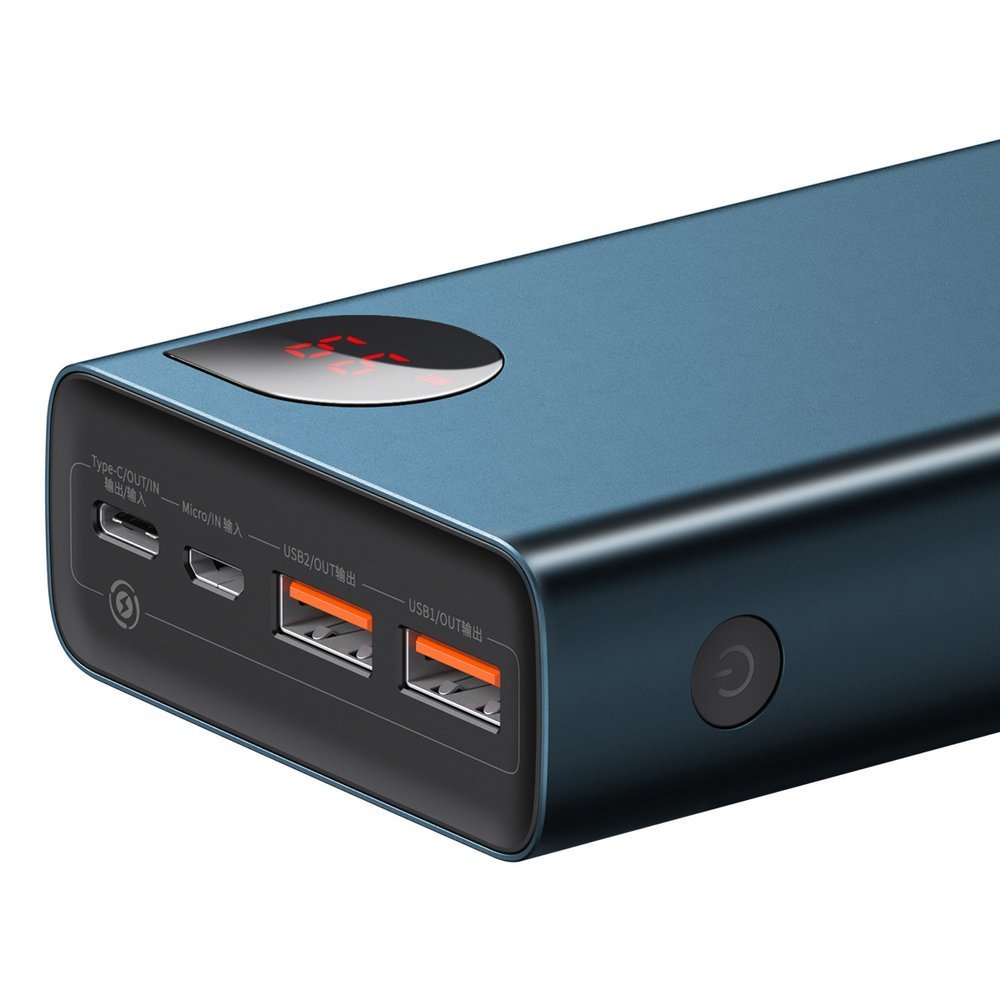 Baseus Adaman powerbank 2x USB / 1x USB Type C / 1x micro USB 20000mAh 65W Quick Charge 4.0 Power Delivery blå (PPIMDA-D03)