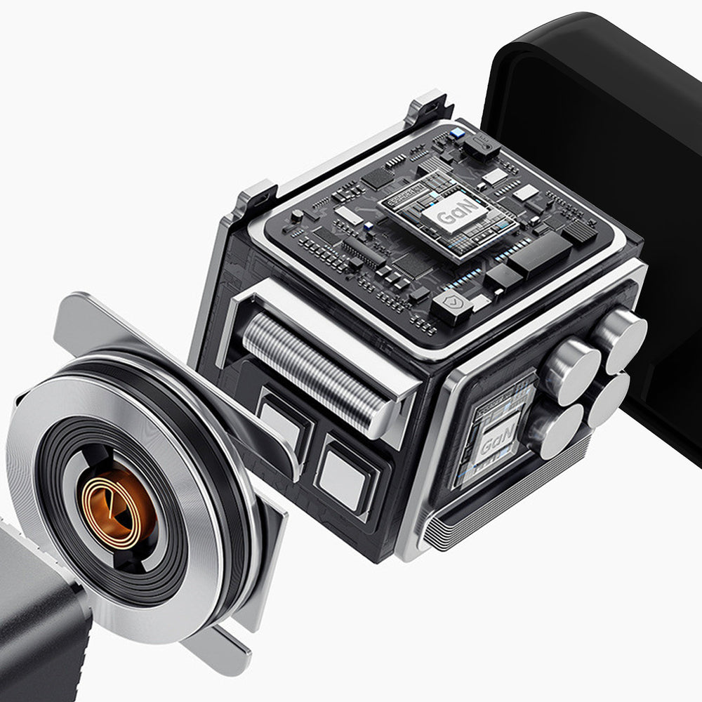 Dudao A67EU GaN 67W Wall Charger med indbygget indtrækbar USB-C Power Delivery Quick Charge Cable - sort