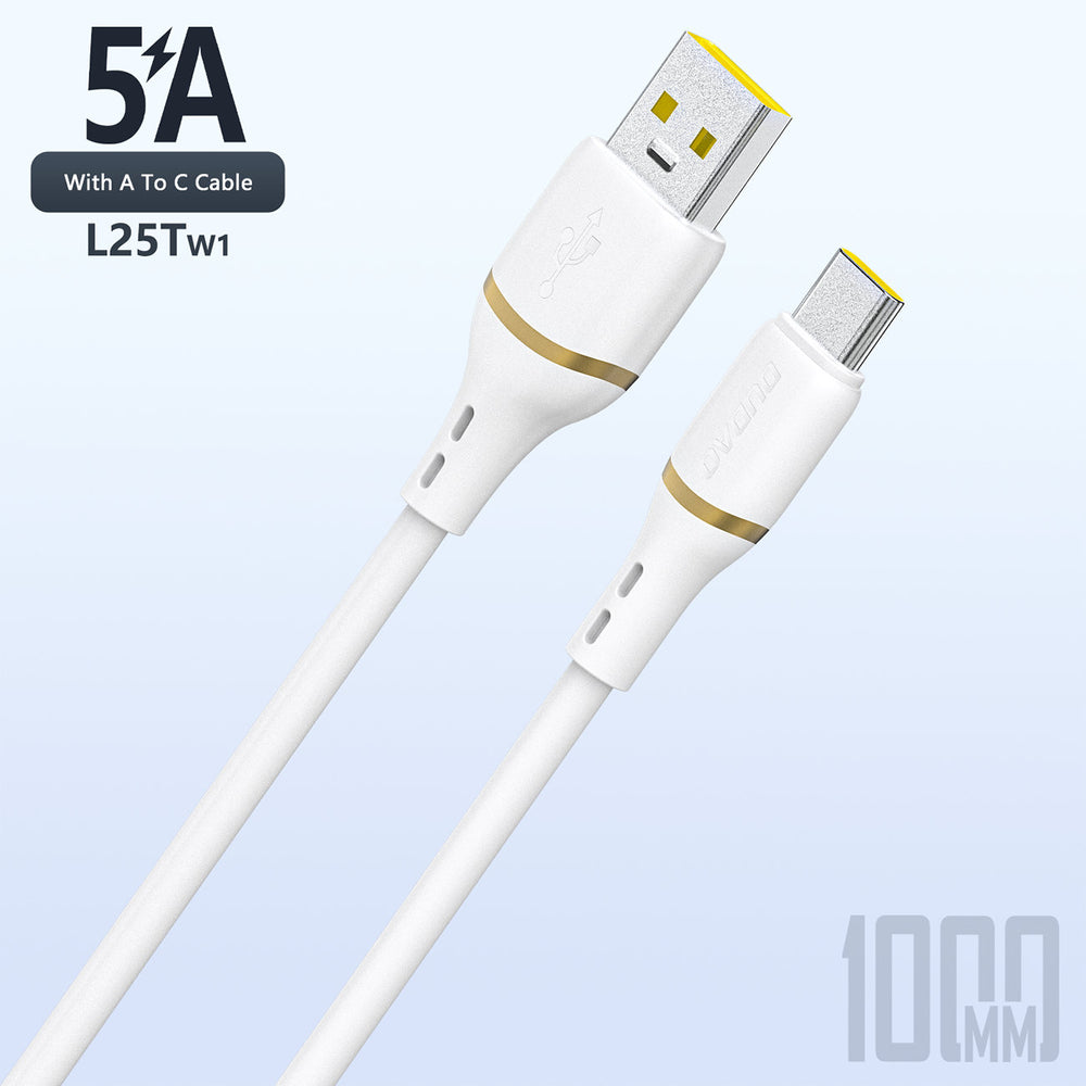 Dudao L25T USB-A-USB-C-silikonkabel 5A 1m - hvid