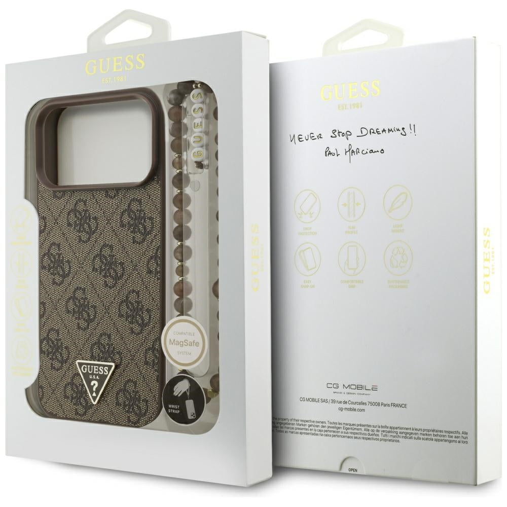 Guess 4G Strap Triangle Logo MagSafe Case til iPhone 17 Pro Max - Brunt