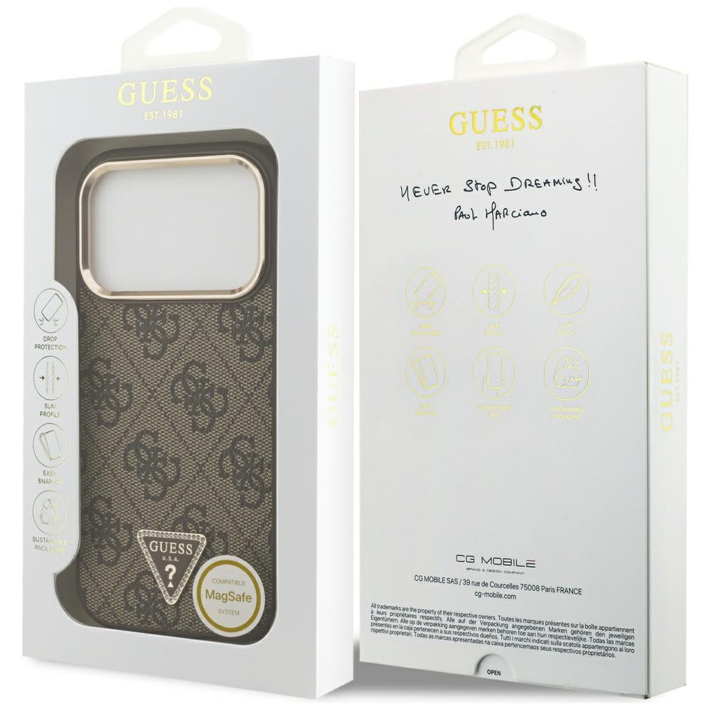 Guess 4G Triangle Logo MagSafe Case til iPhone 17 Pro - Brunt og Guld