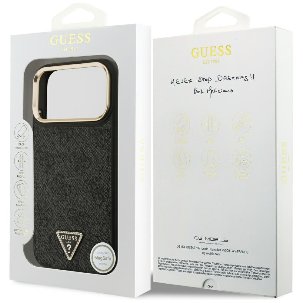 Guess 4G Triangle Logo MagSafe Case til iPhone 17 Pro Max - sort og guld