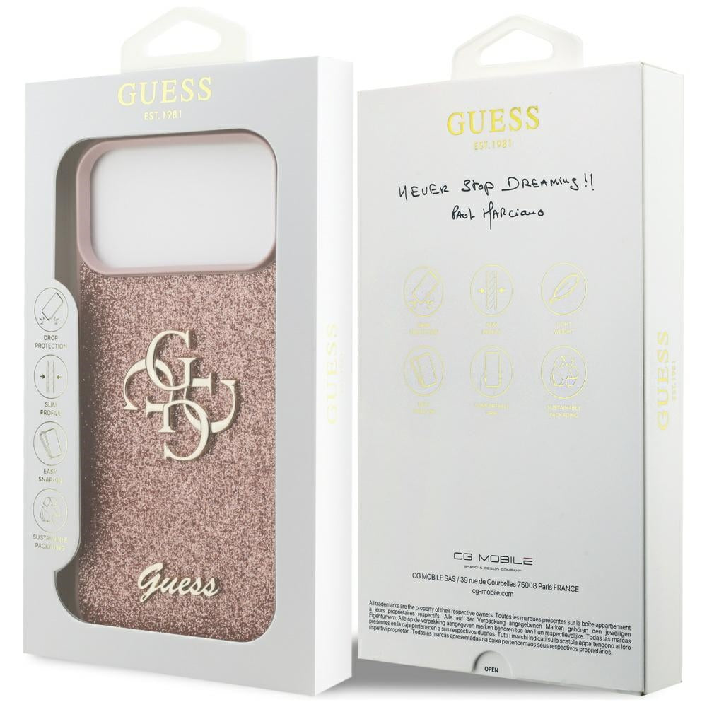 Guess Fixed Glitter Big 4G Case til iPhone 17 Pro Max - Pink