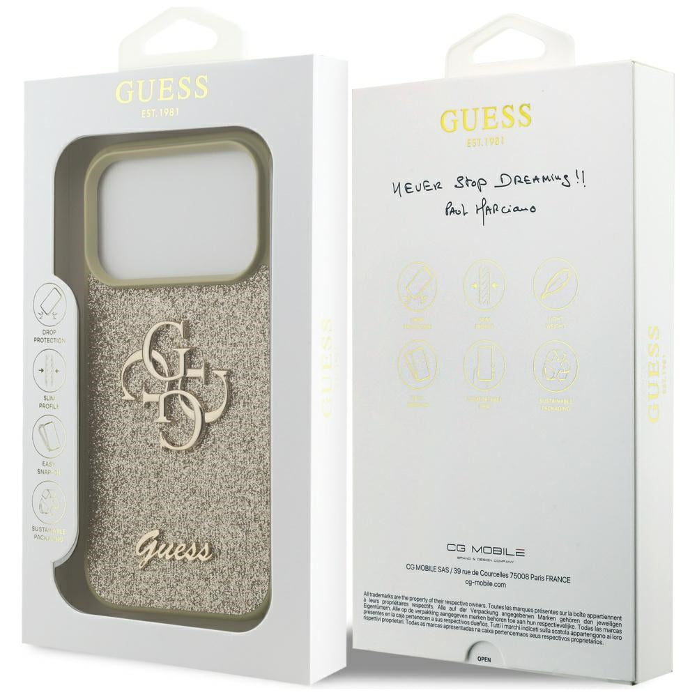 Guess Fixed Glitter Big 4G-hylster til iPhone 17 Pro - guld