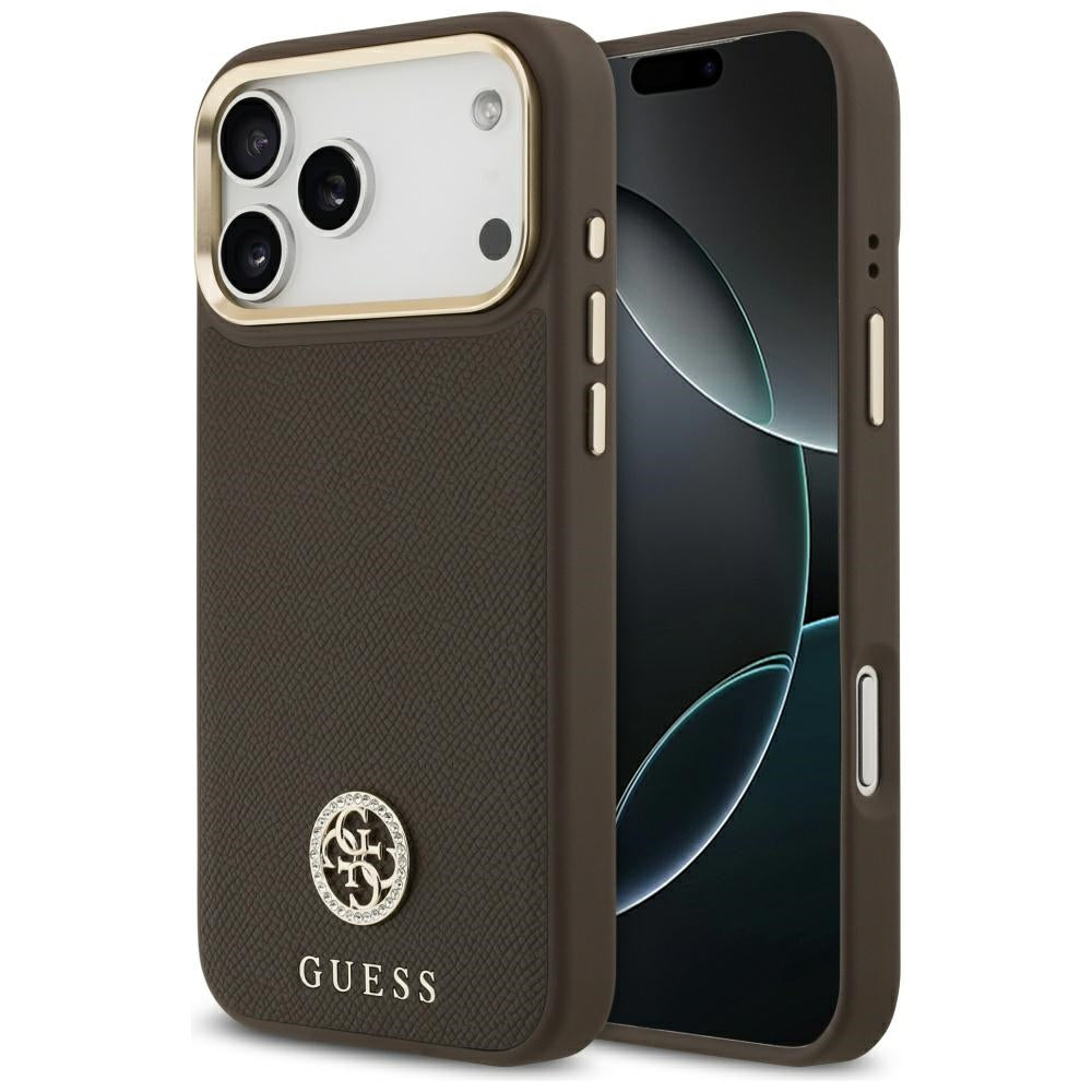 Guess Grained Strass Logo MagSafe Case til iPhone 17 Pro Max - Brunt