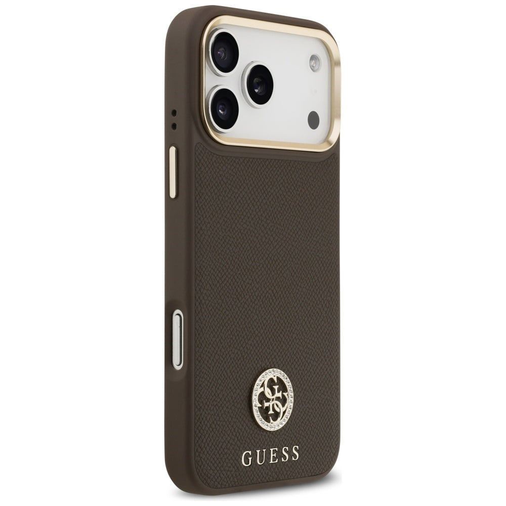 Guess Grained Strass Logo MagSafe Case til iPhone 17 Pro Max - Brunt