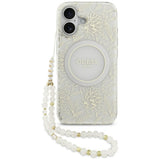 Guess IML Flowers Electro Pearl Strap MagSafe case for iPhone 17 - white