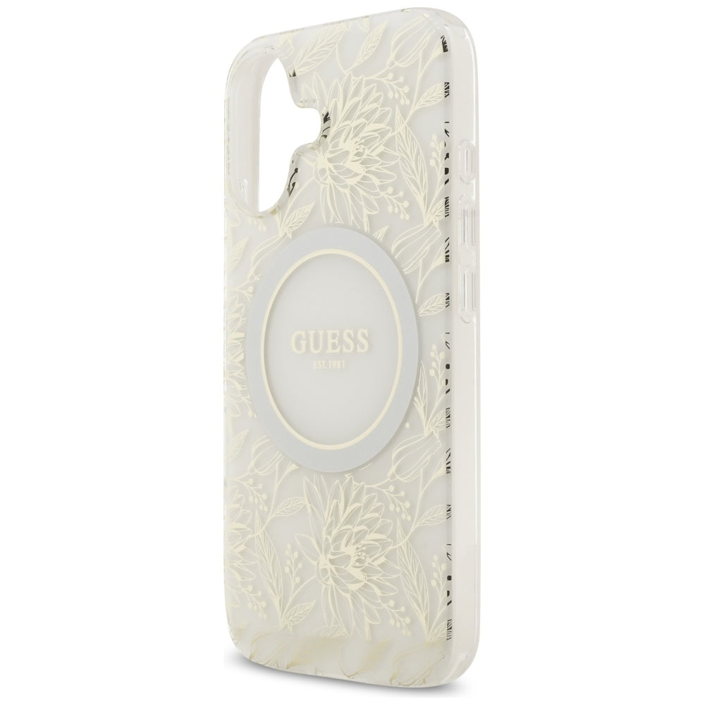 Guess IML Flowers Electro Pearl Strap MagSafe case for iPhone 17 - white