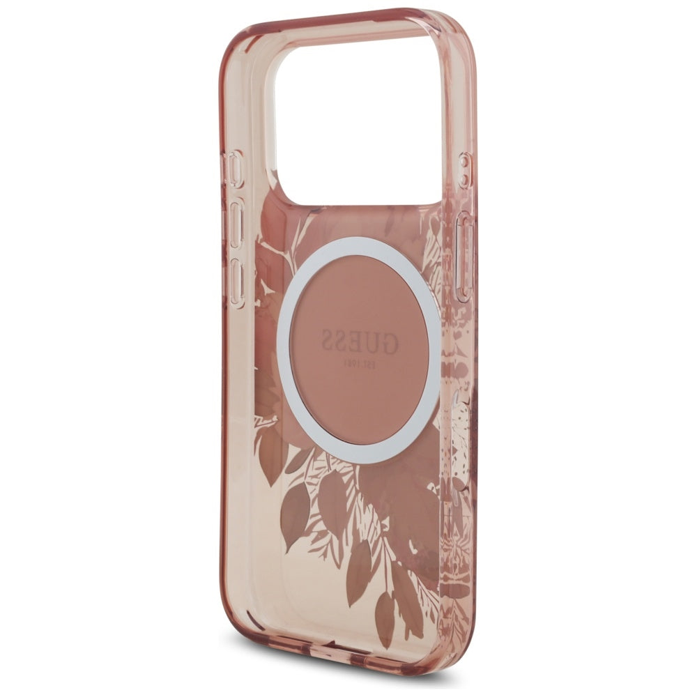 Guess IML Flowers Pearl Strap MagSafe Case til iPhone 17 Pro - Pink
