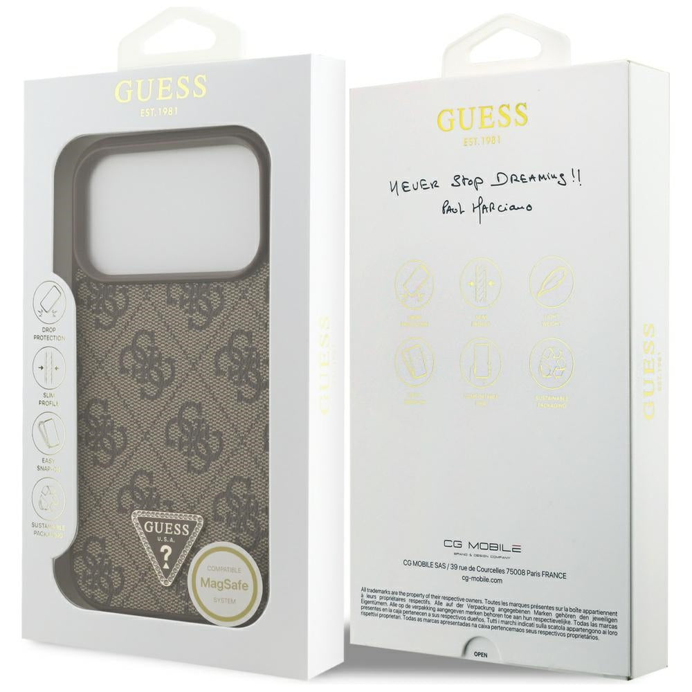 Guess læder 4G Triangle Strass MagSafe Case til iPhone 17 Pro - Brown