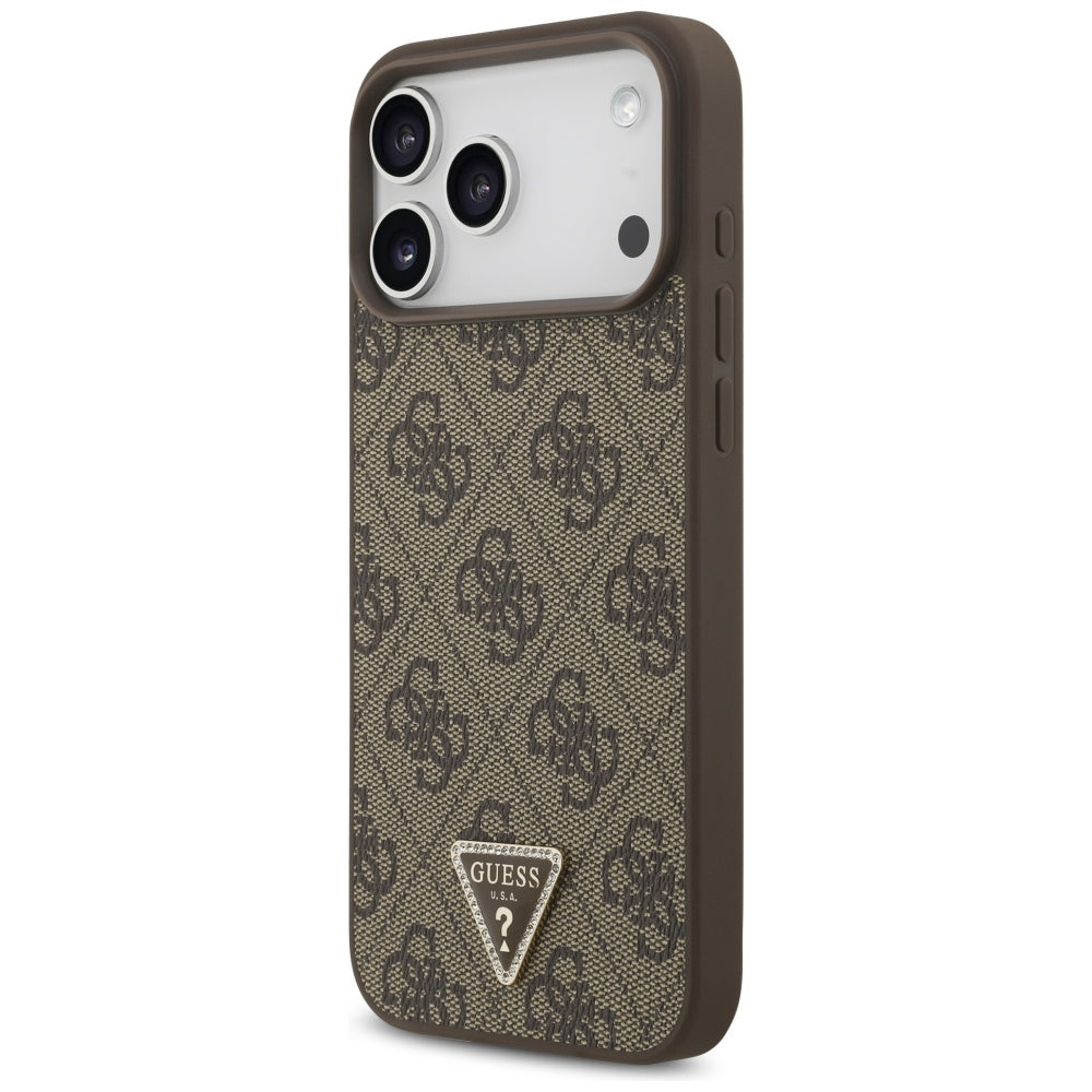 Guess læder 4G Triangle Strass MagSafe Case til iPhone 17 Pro Max - Brunt