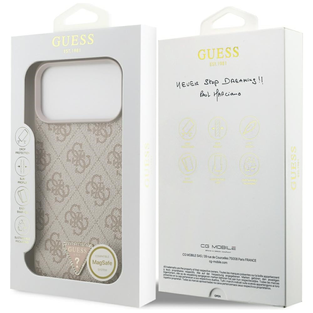 Guess læder 4G Triangle Strass MagSafe Case til iPhone 17 Pro Max - Pink
