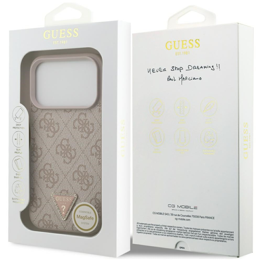 Guess læder 4G Triangle Strass MagSafe Case til iPhone 17 Pro - Pink