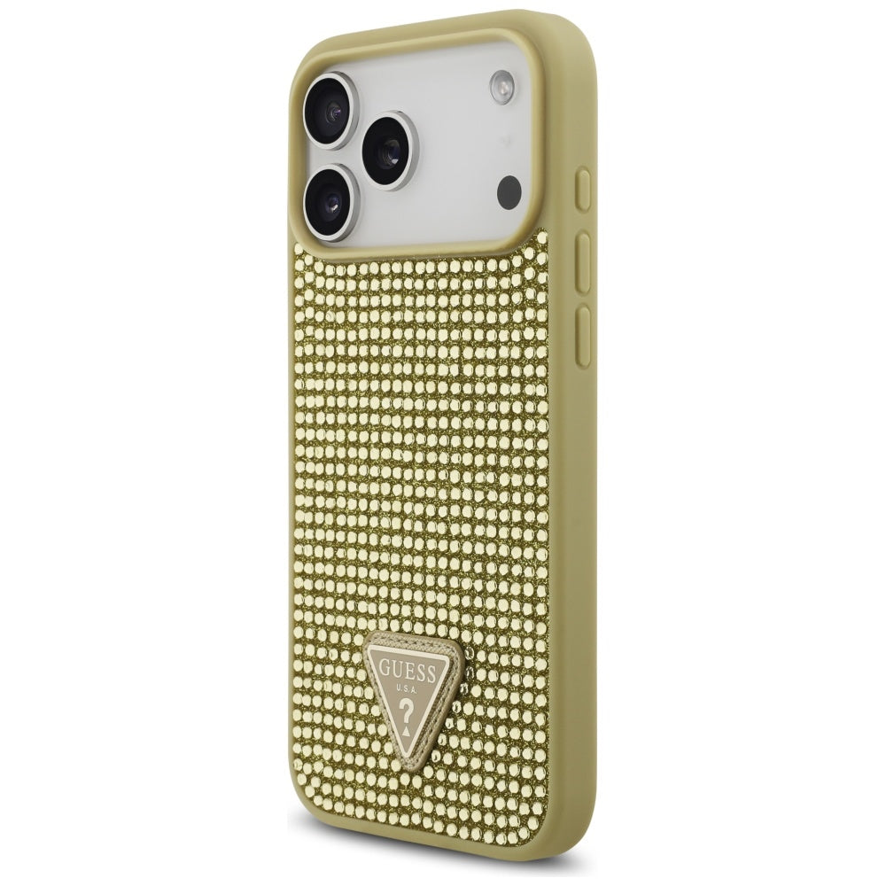 Guess Rhinestone Triangle Logo Case til iPhone 17 Pro Max - Guld
