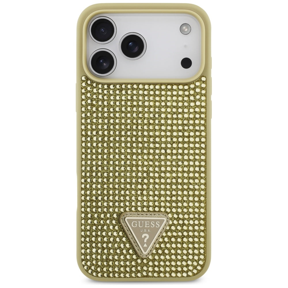 Guess Rhinestone Triangle Logo Case til iPhone 17 Pro Max - Guld